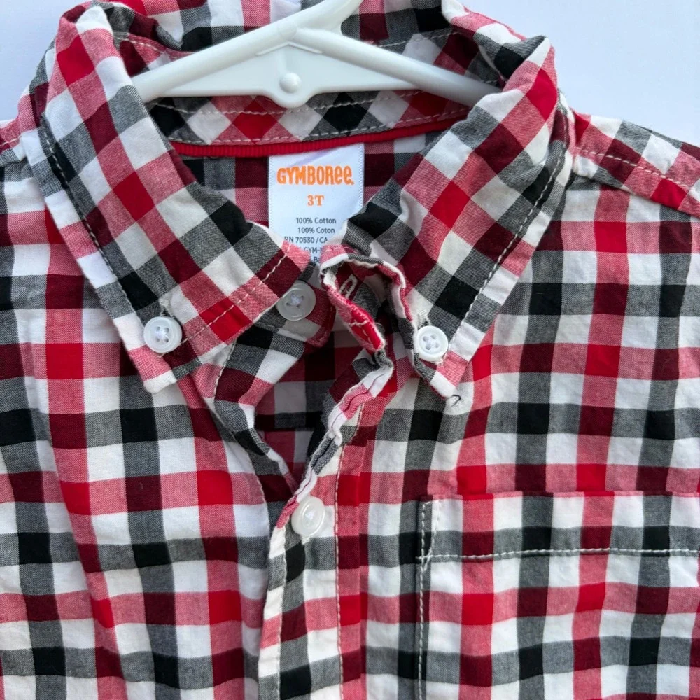 Gymboree Boys 3T Red Black Plaid Button Down‎ Shirt Long Sleeve Cotton 140135367